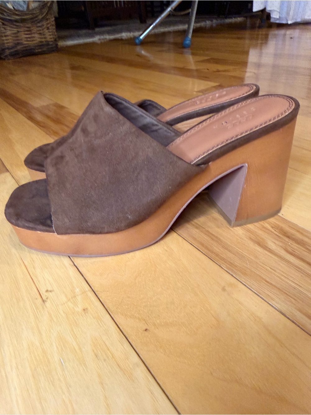 ASOS Brown Suede Open Toe Block Heel Platform Mules - Size 7